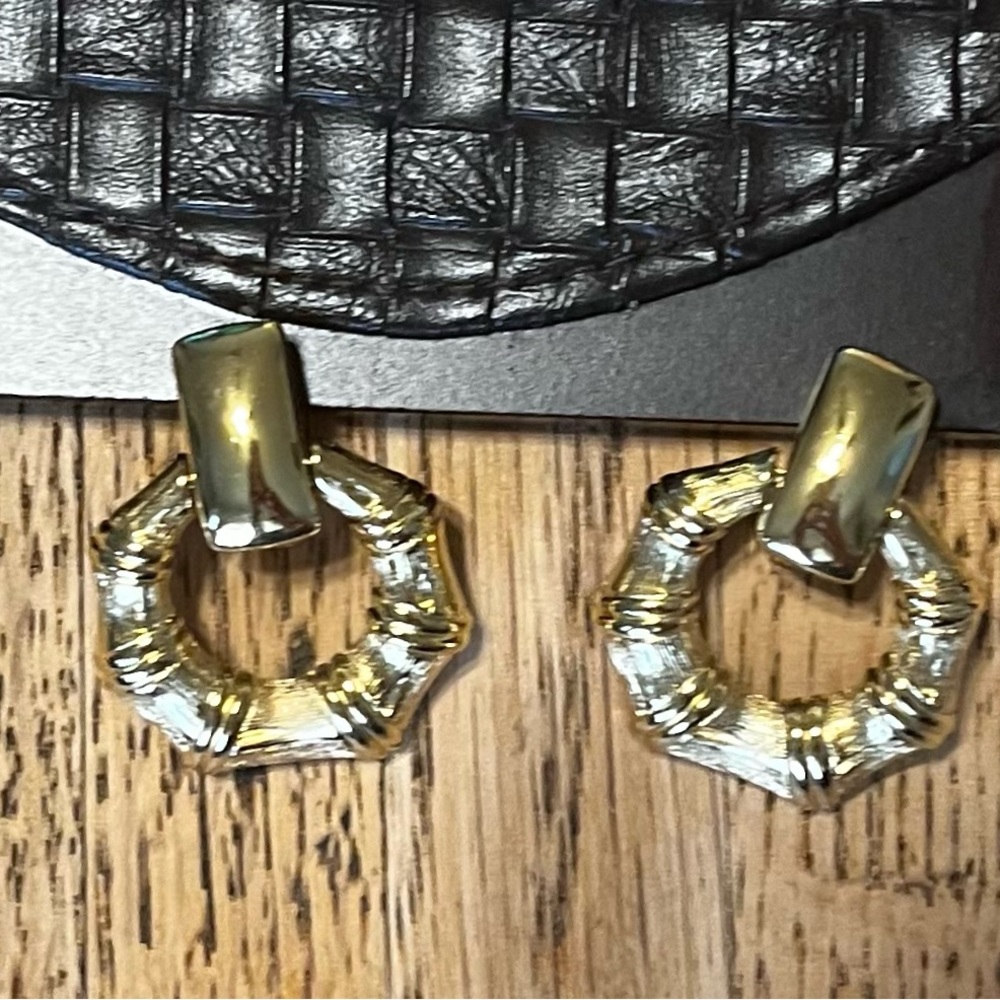 Monet Gold Tone Bamboo Door Knocker Earrings